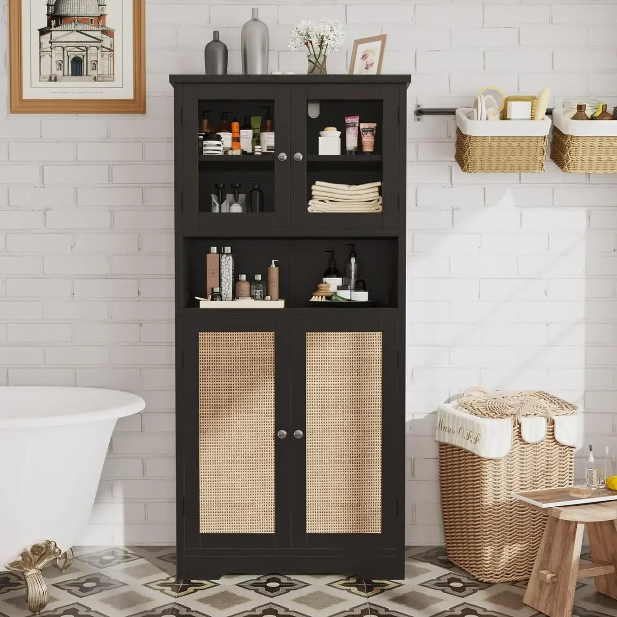 Bathroom cabinet, independent floor standing cabinet with open