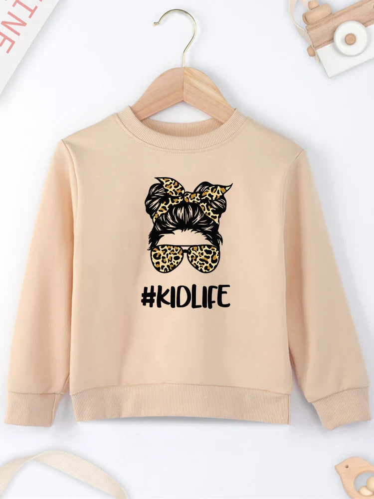 Creativity Print #Kidlife Letters Pint Girls Sweatshirts Four