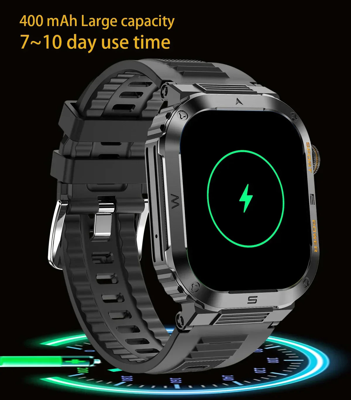 Outdoor Military Smart Watch Men Bluetooth Call 400mAh
