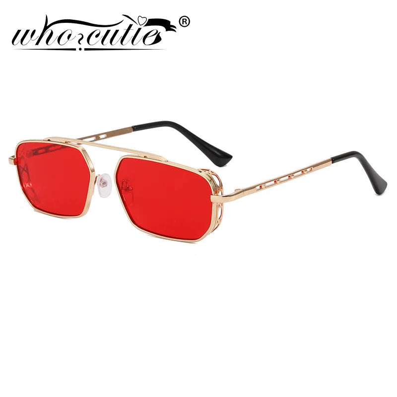 Vintage Red Rectangle Sunglasses Women Brand Steampunk Pink