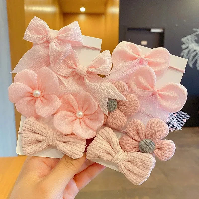 10Pcs/Set Big Bow Flower Elastic Hairbands Children Girls