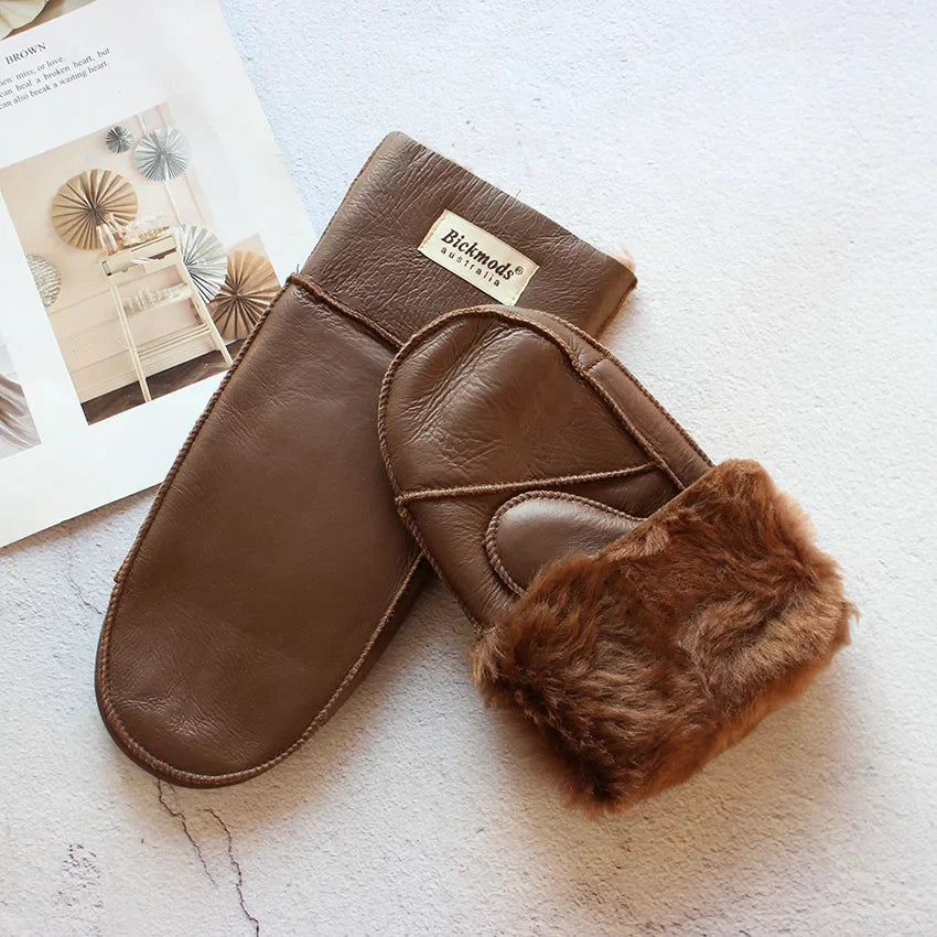 Sheepskin Fur Mittens Women's Leather Wool Color Winter