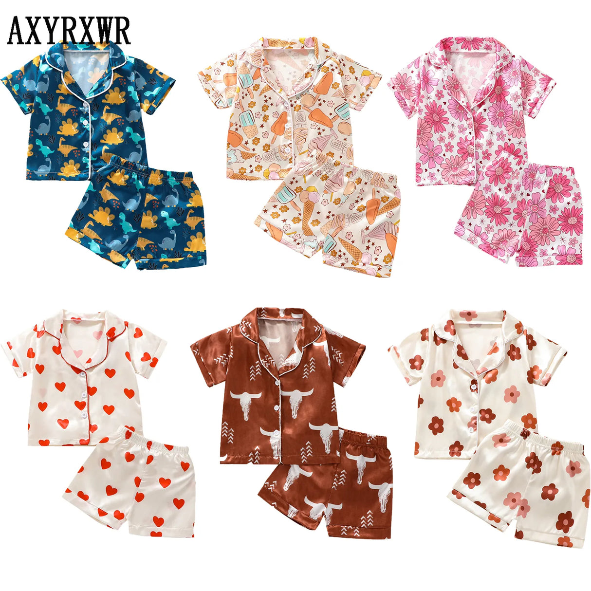 2023 Fashion Children Summer Pajama Sets Silk Satin