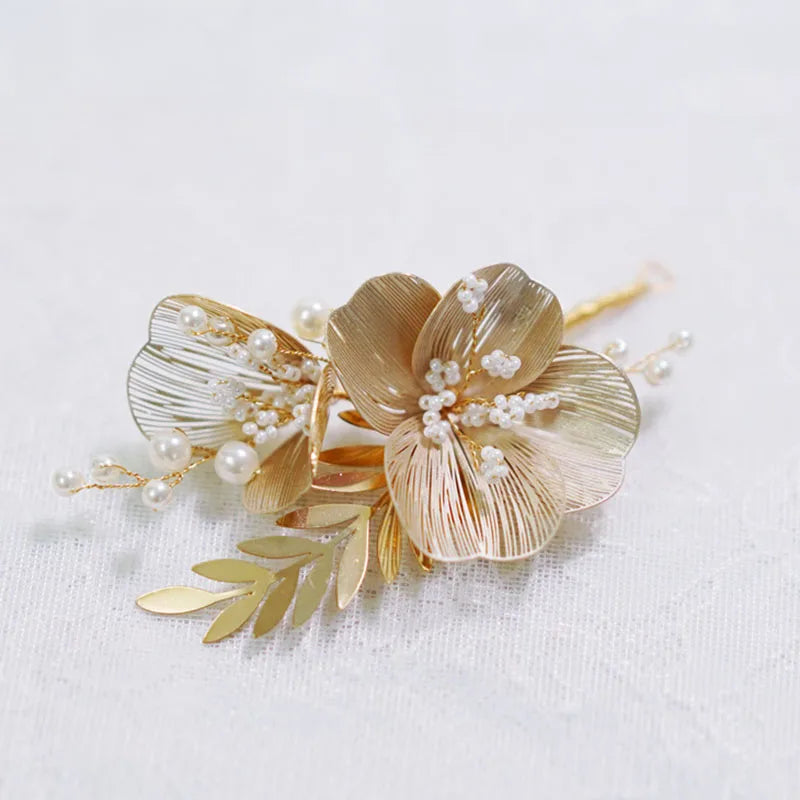 SLBRIDAL Handmade Rhinestones Crystal Pearls Bridal Hair Pin