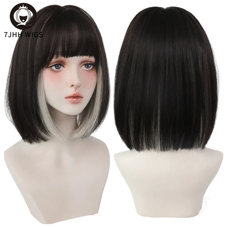 7JHH WIGS Black Short Bob Wig for Girl