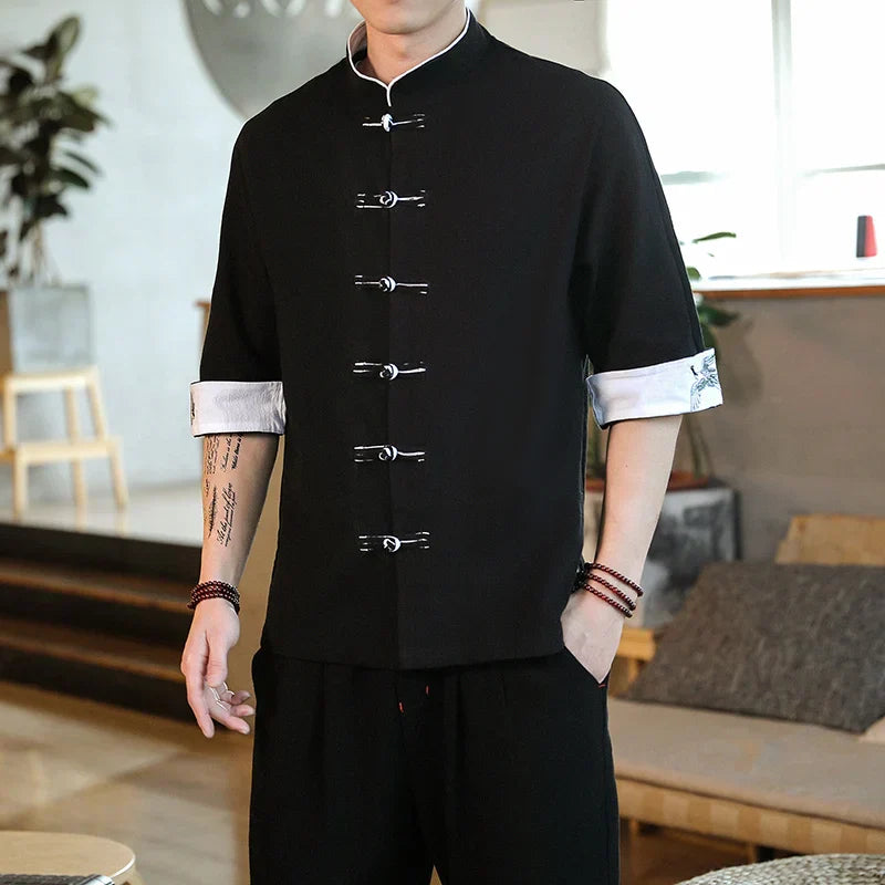 2024 Summer Crane Embroidery Top Traditional Chinese Style