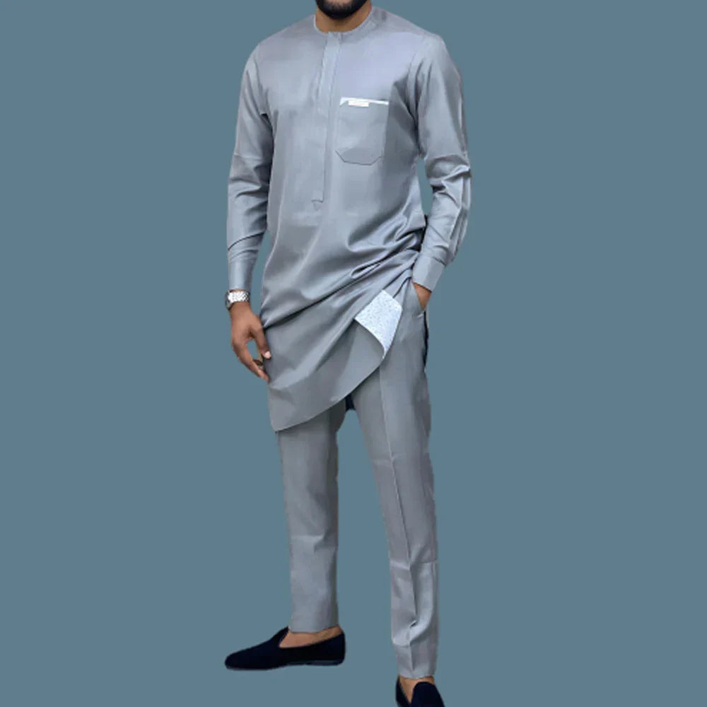 Dashiki African Men's Sets Casual Long-sleeved Top Pants