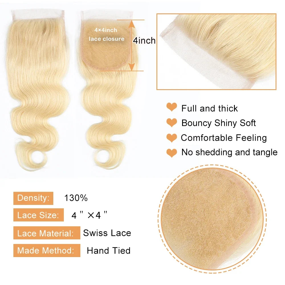 4x4 Lace Closure Body Wave Natural Color Dark