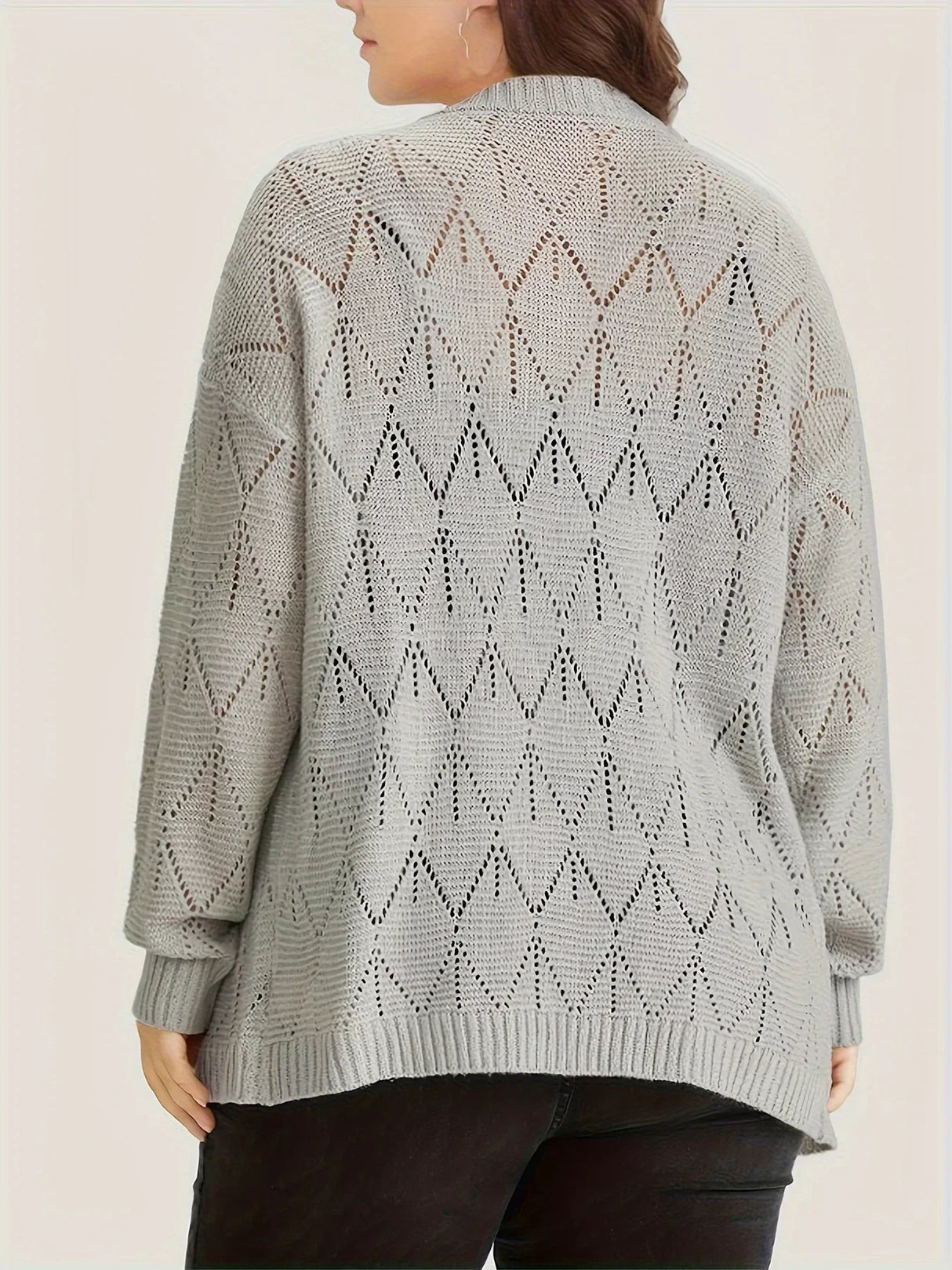 Plus Size Women's Solid Hollow Out Open Front