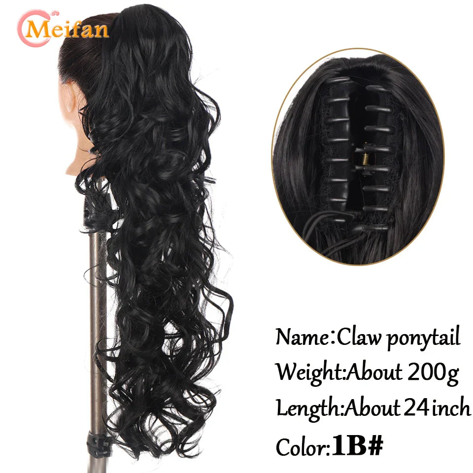 MEIFAN Long Synthetic Wavy Clip in Hair Ponytail