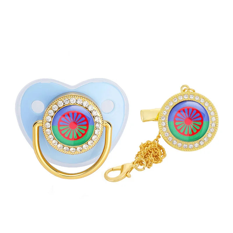 Personalized Flag Baby Luxury Pacifier with Chain Clips