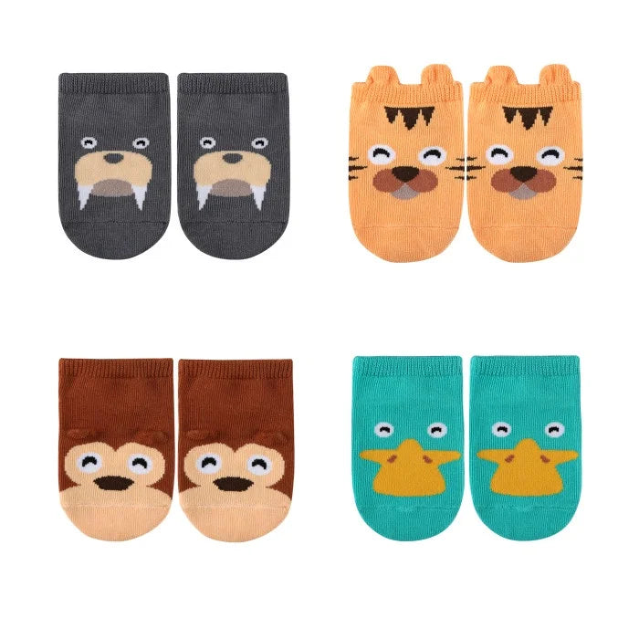4Pairs/lot Cute Cartoon Non-slip Baby Socks Newborn Toddler