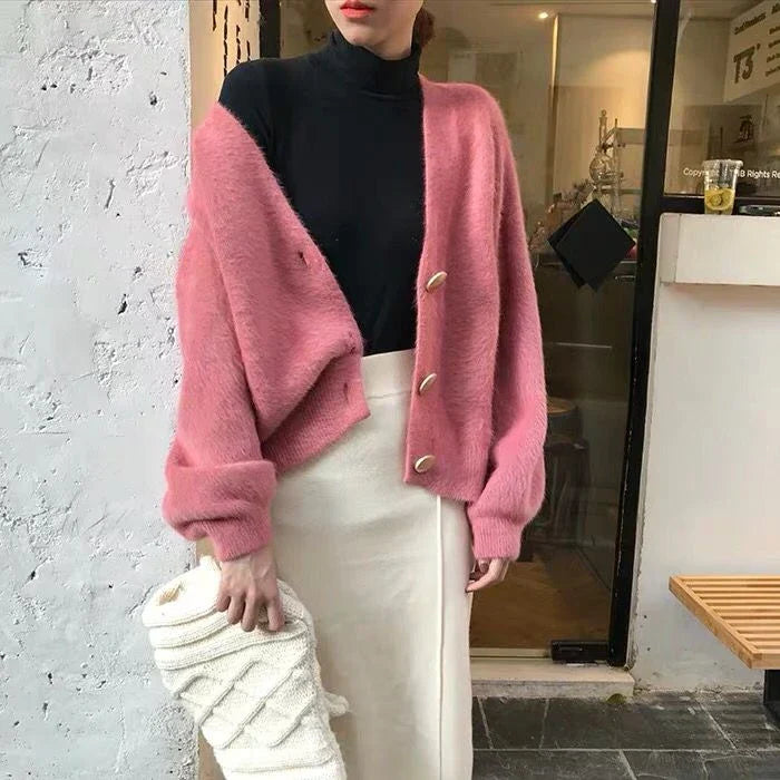 Hirsionsan Elegant Long Sleeve Mohair Sweater Women 2023
