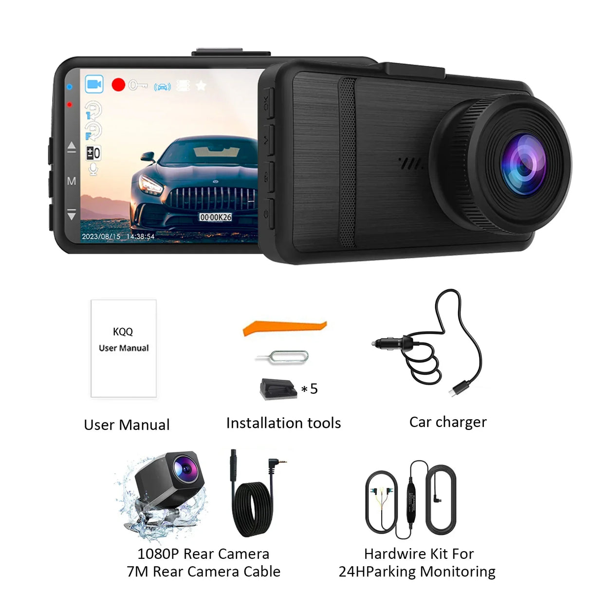 KQQ 4K Dash Camera for Car Ront and