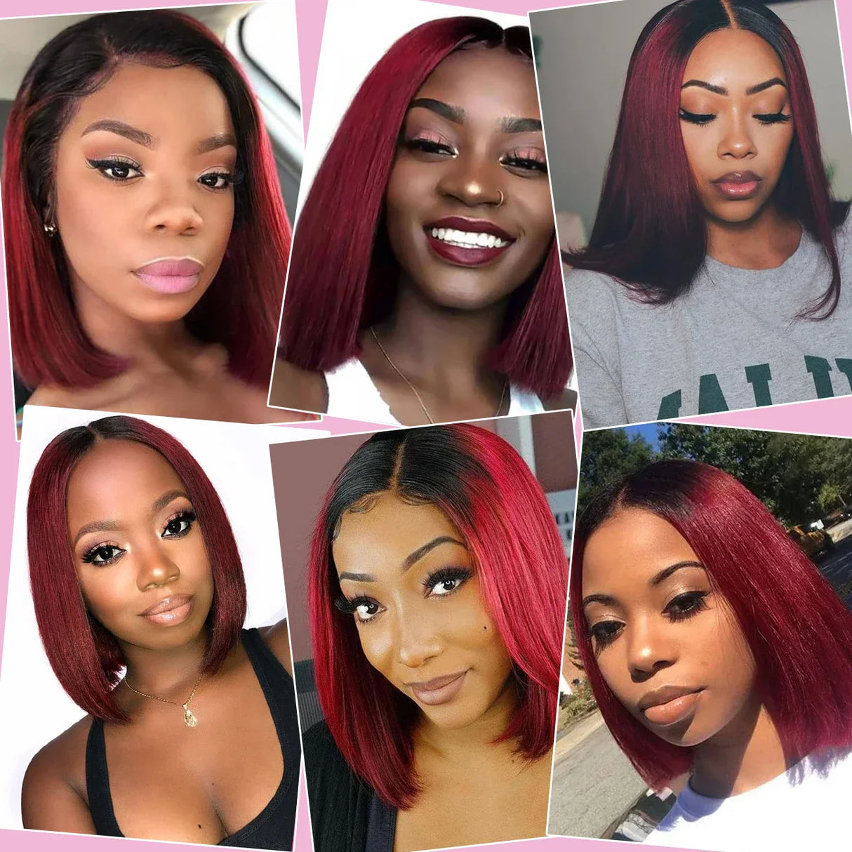 Ombre Burgundy Red Brazilian Straight Bundles with Frontal