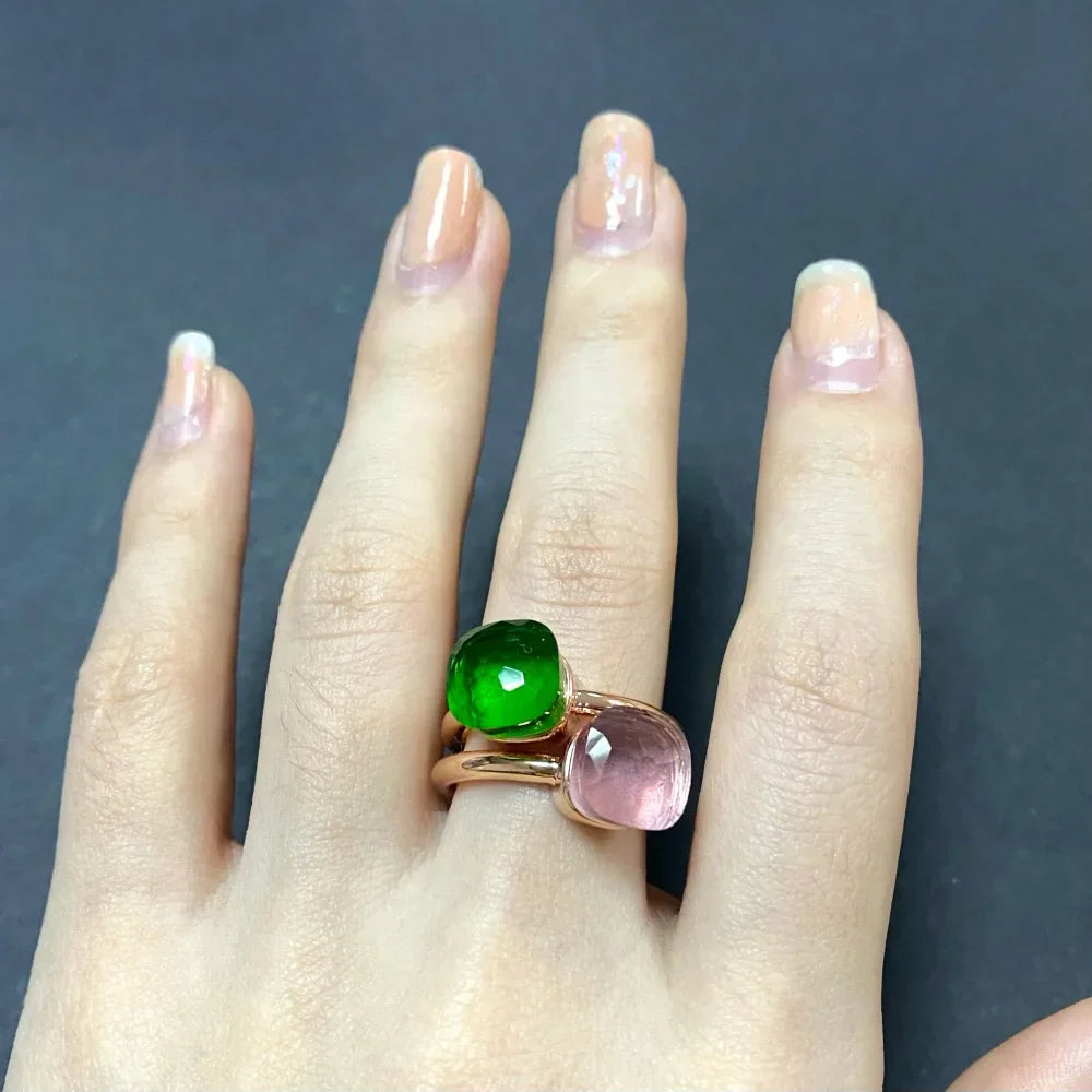 2PcsSet Pomellato Ring Stacked Mix Color Crystal Ring
