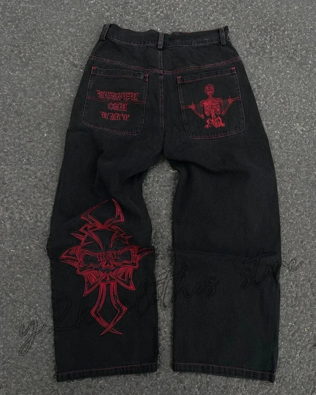 Vintage Gear Patch Punk Jeans High Street Spiderweb