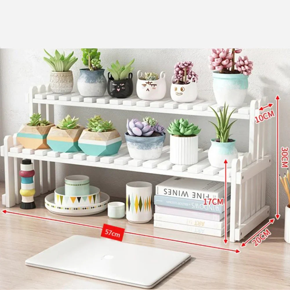 Natural Bamboo Indoor Plant Stand for Desk,Adjustable Desktop