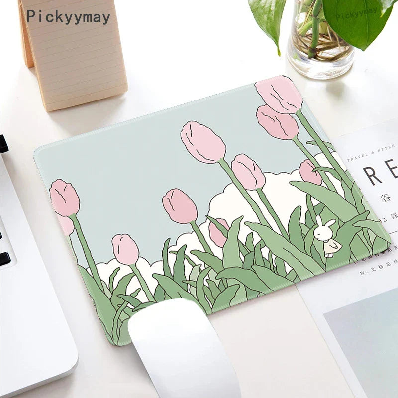 Small Mouse Pad Green Cute Flower Mousepad Kawaii