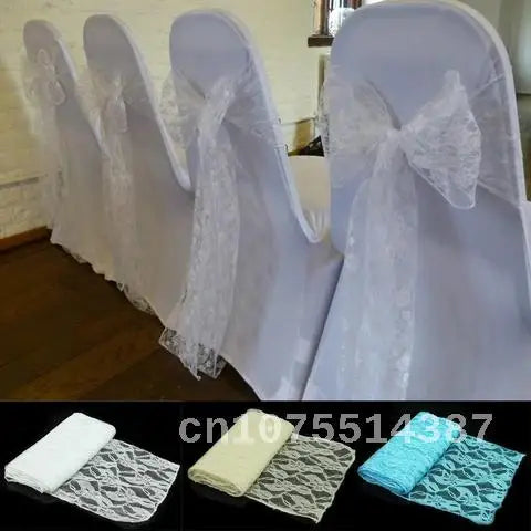 Elegant Lace Flower Chair Sashes 18x275cm White Black
