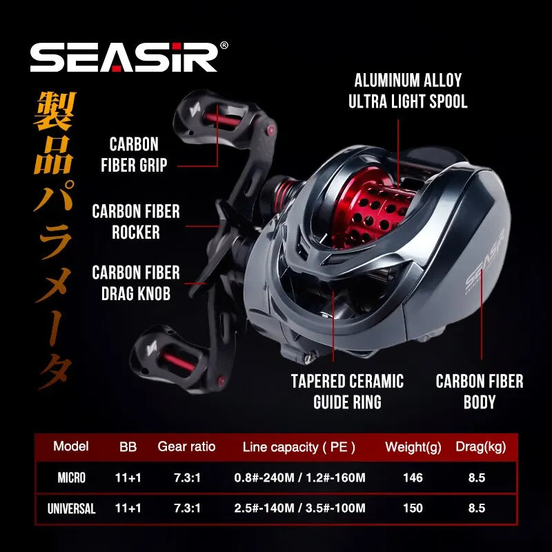 Seasir Mansory Baitcasting Fishing Reel 146g Ultralight Carbon