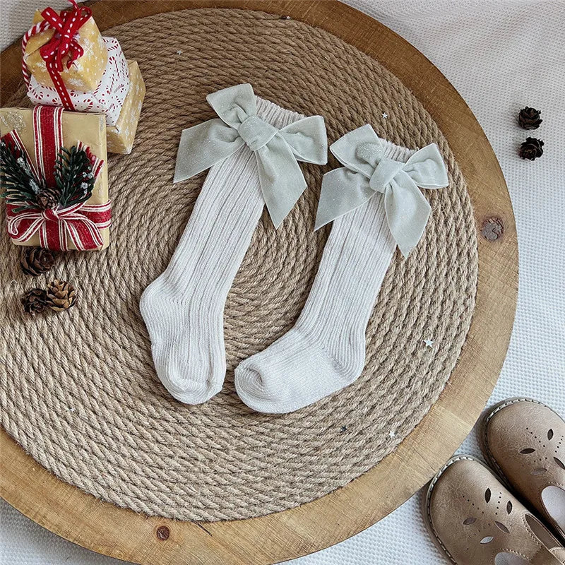 Winter Baby Girls Christmas Long Socks Kids Cotton