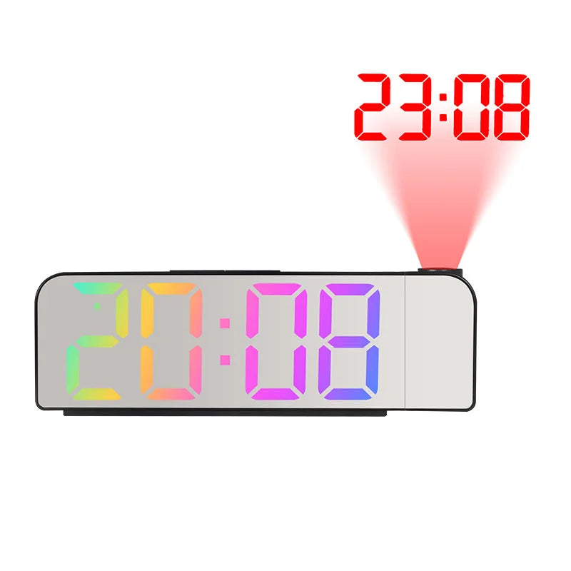 180° Arm Digital Projection Alarm Clock - Night Mode, Power-Off Memory, 12H/24H LED Table Clock