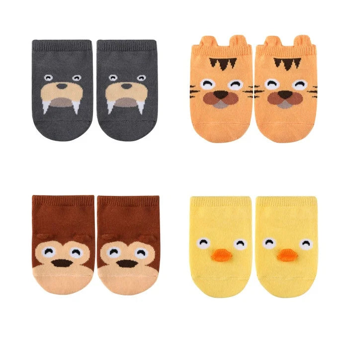 4Pairs/lot Cute Cartoon Non-slip Baby Socks Newborn Toddler