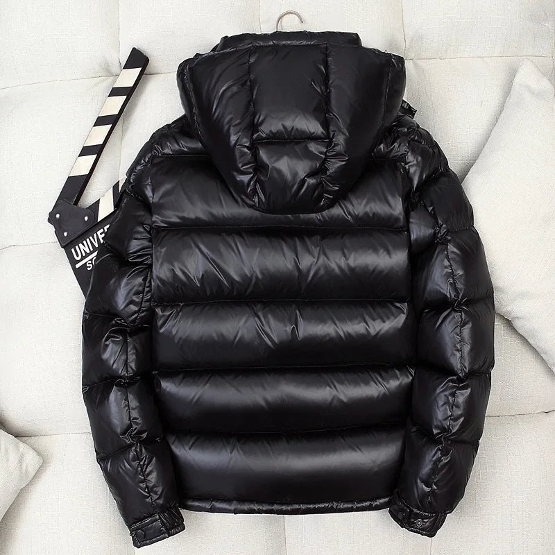 Men Shiny Duck Down Coats Winter Hooded Casual