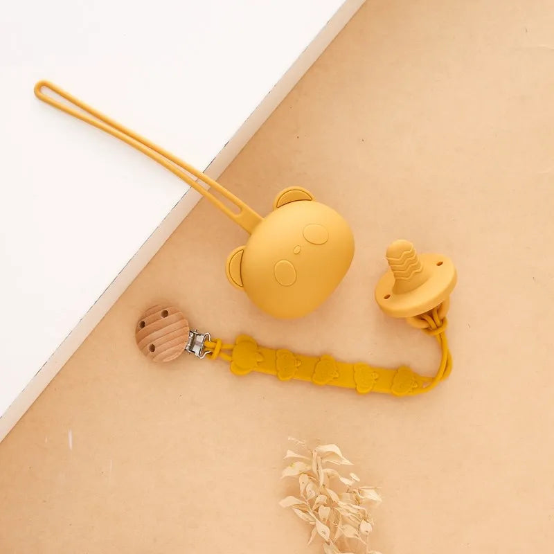 Baby Silicone Pacifier Holder Set BPA Free Food Grade Silicone Infant Travel Portable Storage Box Silicone Chain Nipple Set