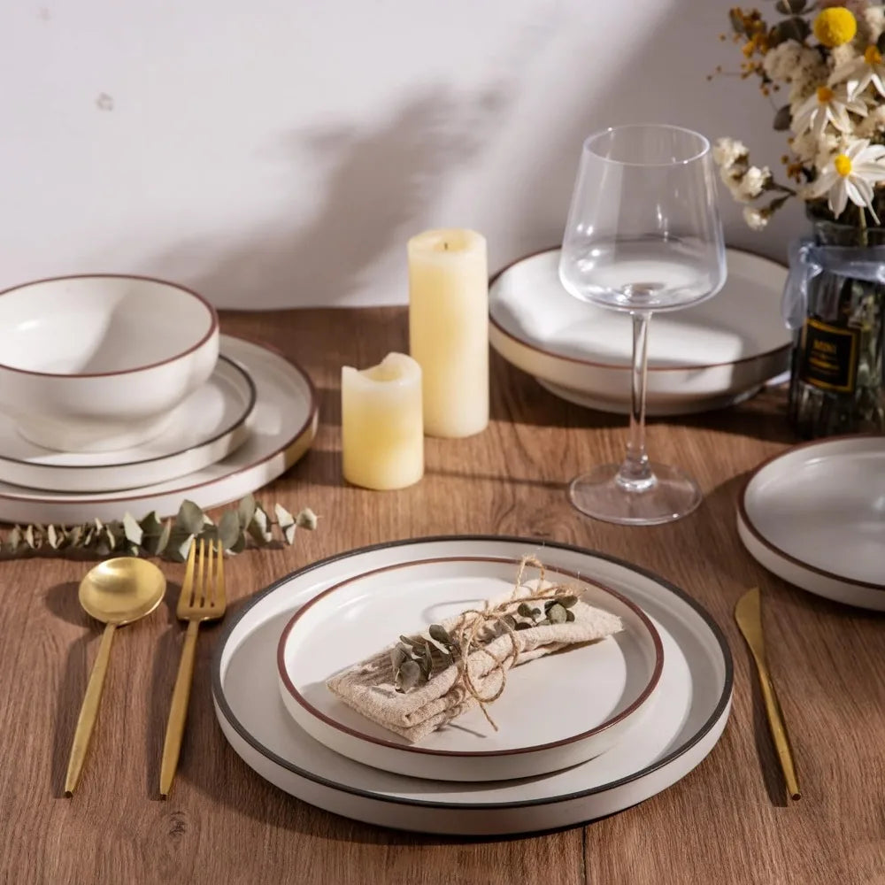Ceramic Dinnerware Sets of 4, High Edge Stoneware