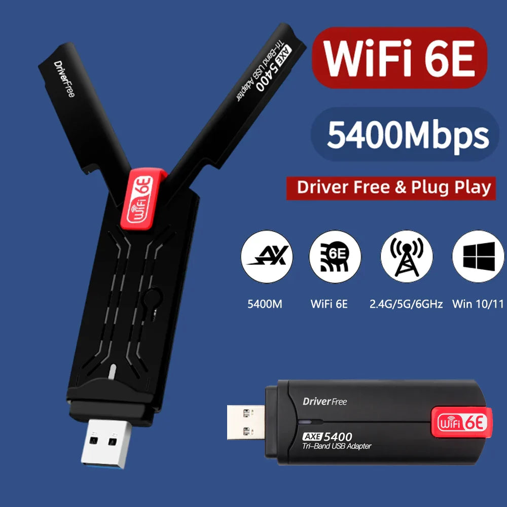 5400Mbps USB Wifi6E Adapter 2.4G&5G&6GHz USB 3.0 Wifi