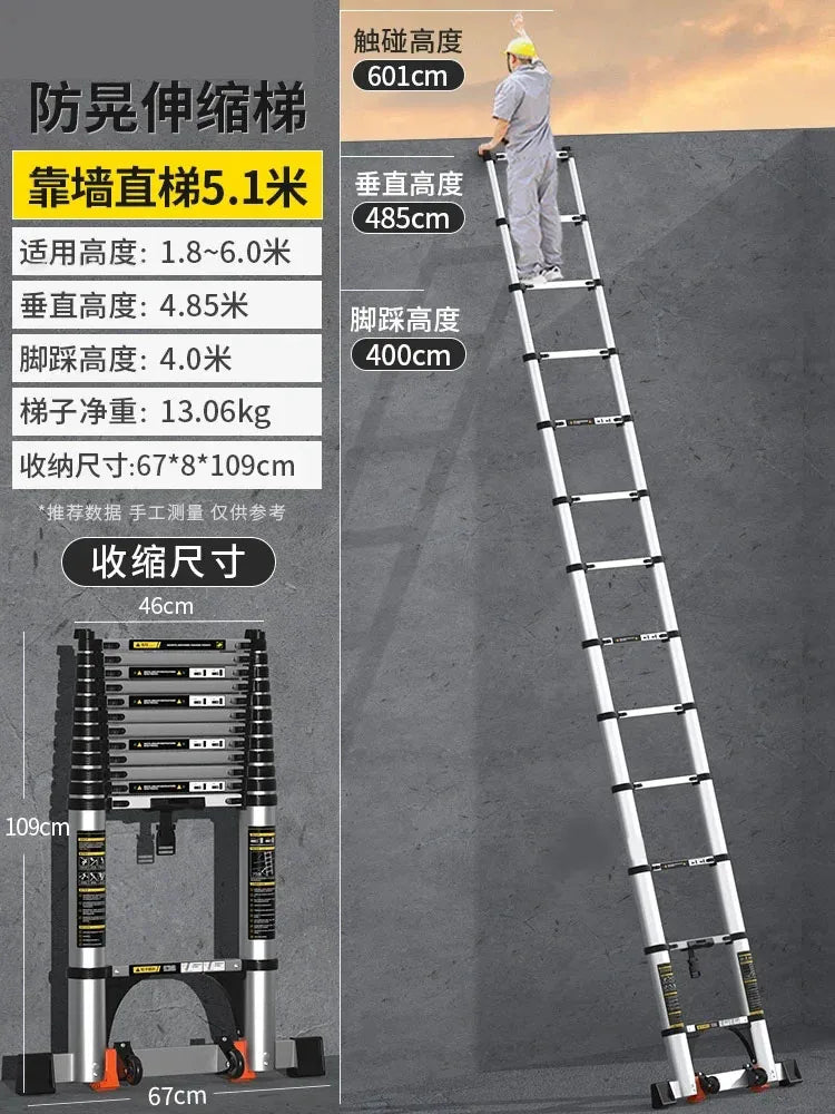 Home Kitchen Telescopic Ladder Aluminum Alloy Step Stools
