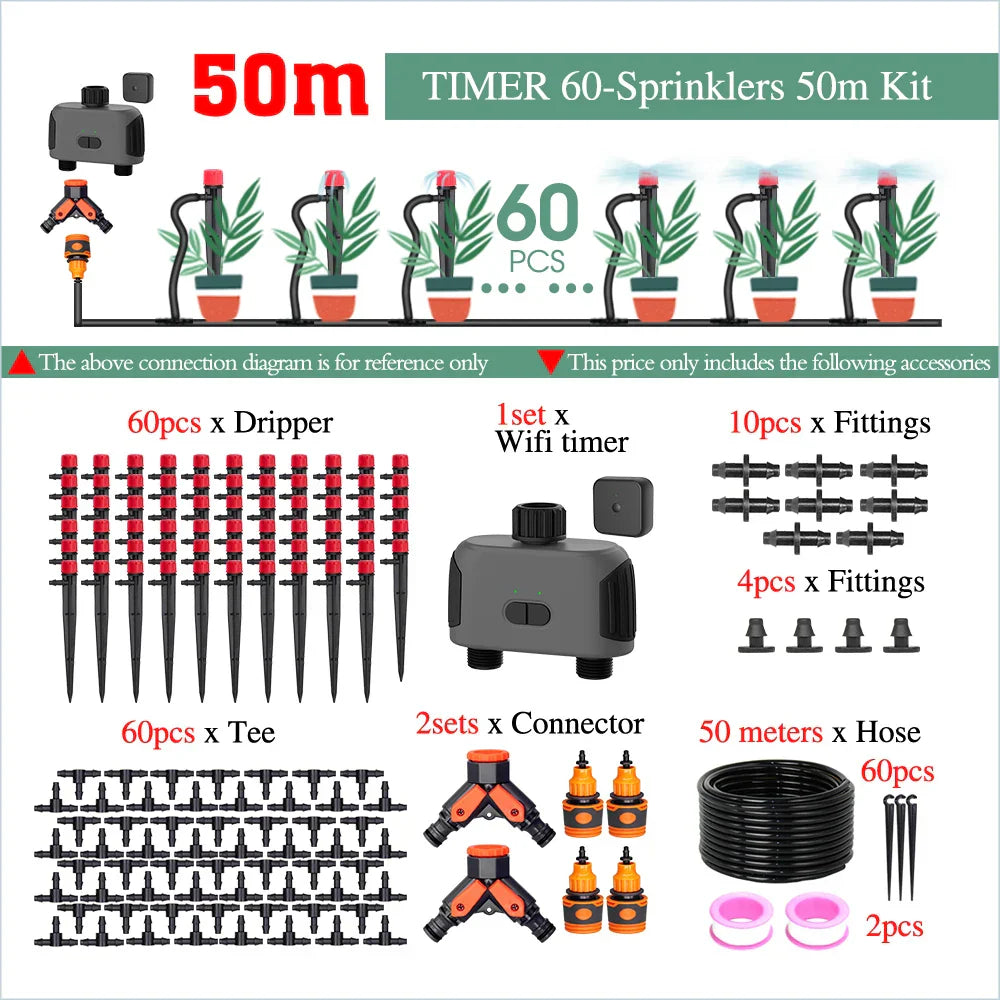 50-5M Garden Smart Drip Irrigation System with Timer