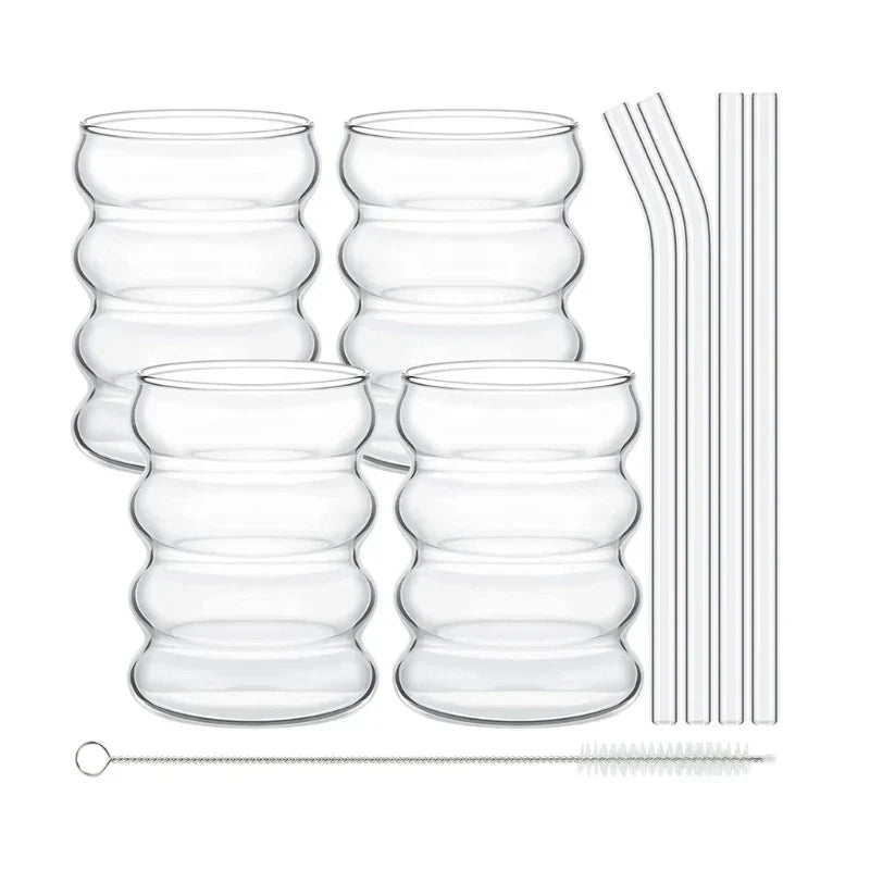Single-Layer Glass Cup with Straw Drinking Mugs Coffee