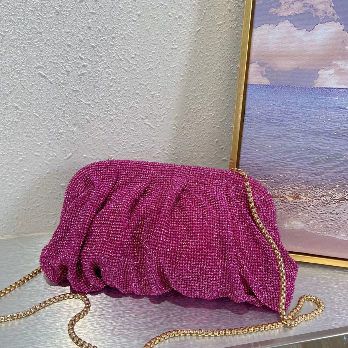 2023 Luxury Ruched Evening Clutch Bag Designer Diamonds
