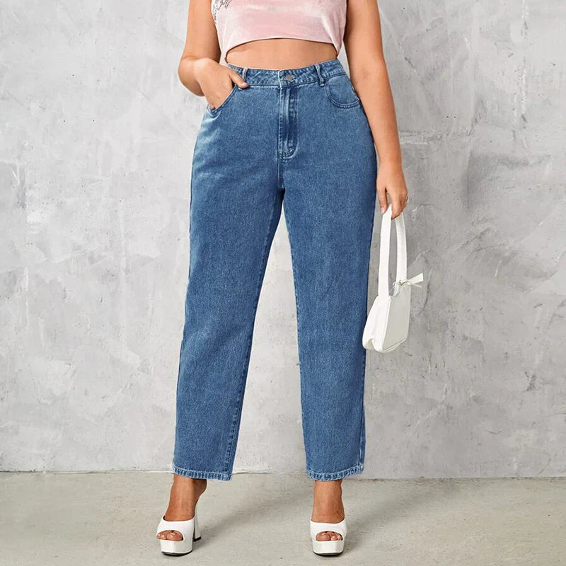 Plus Size Women Jeans Autumn Dark Blue 175cm