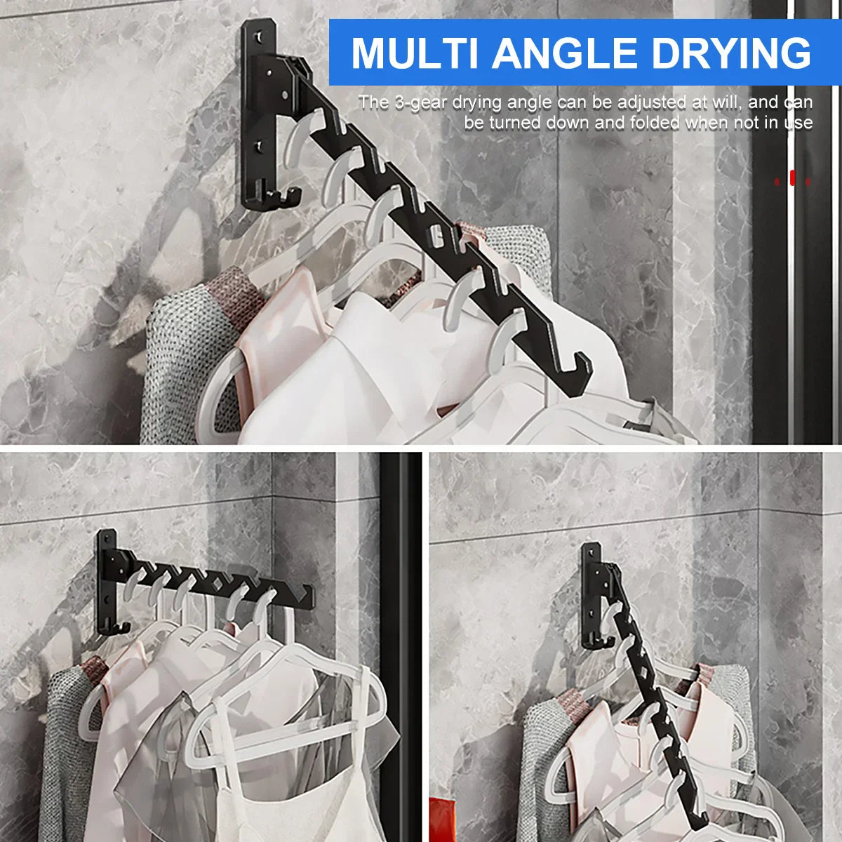 Clothes Drying Rack Adjustable Angle Clothes Hanger Wall-mounted
