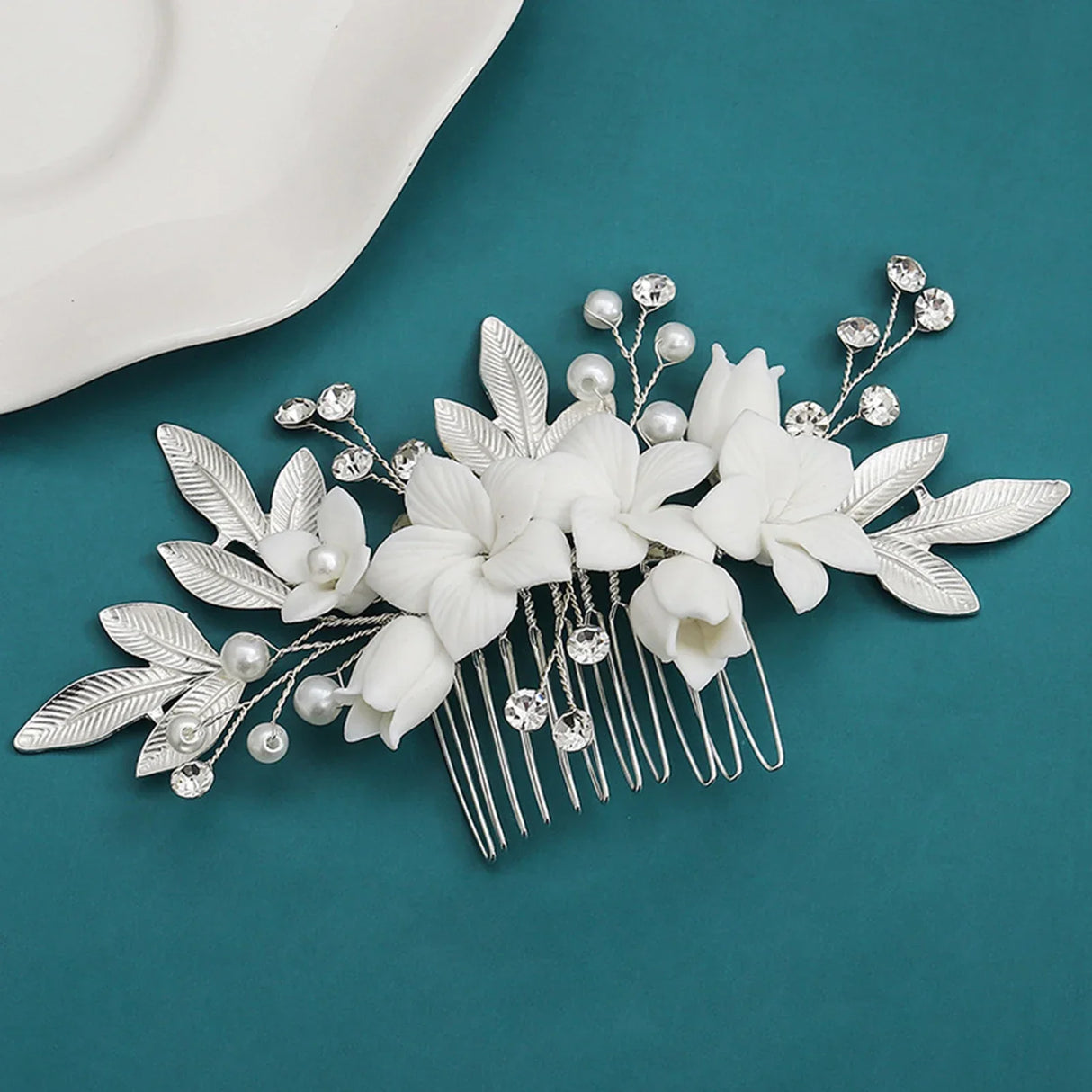 Silver Color Flower Hair Comb Clip Girls Handmade