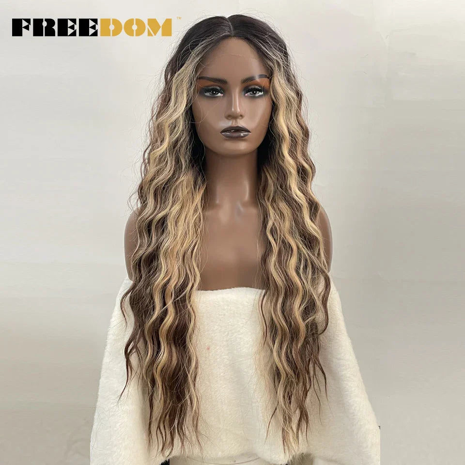 FREEDOM Synthetic Lace Wig Long Deep Wavy Ombre