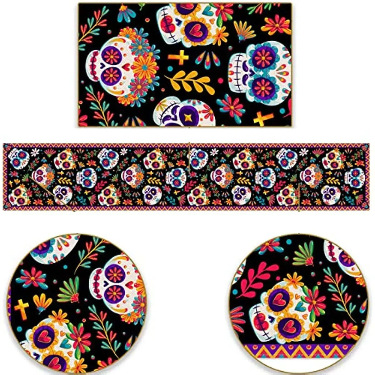 Mexican Day of The Dead Linen Table Runners