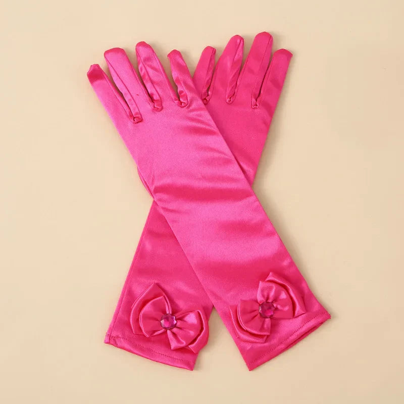 1 Pair Bow Satin Gloves for Kids - Stage Dance & Wedding Accessories