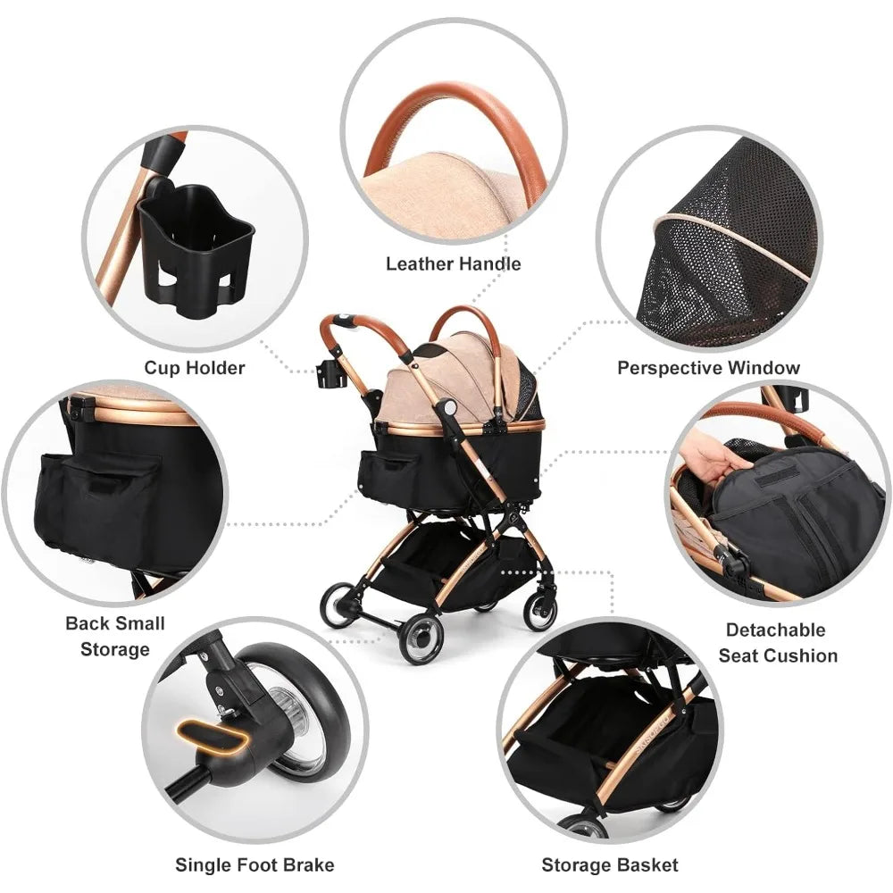 Push Button Dog Pet Stroller No-Zip With Detachable