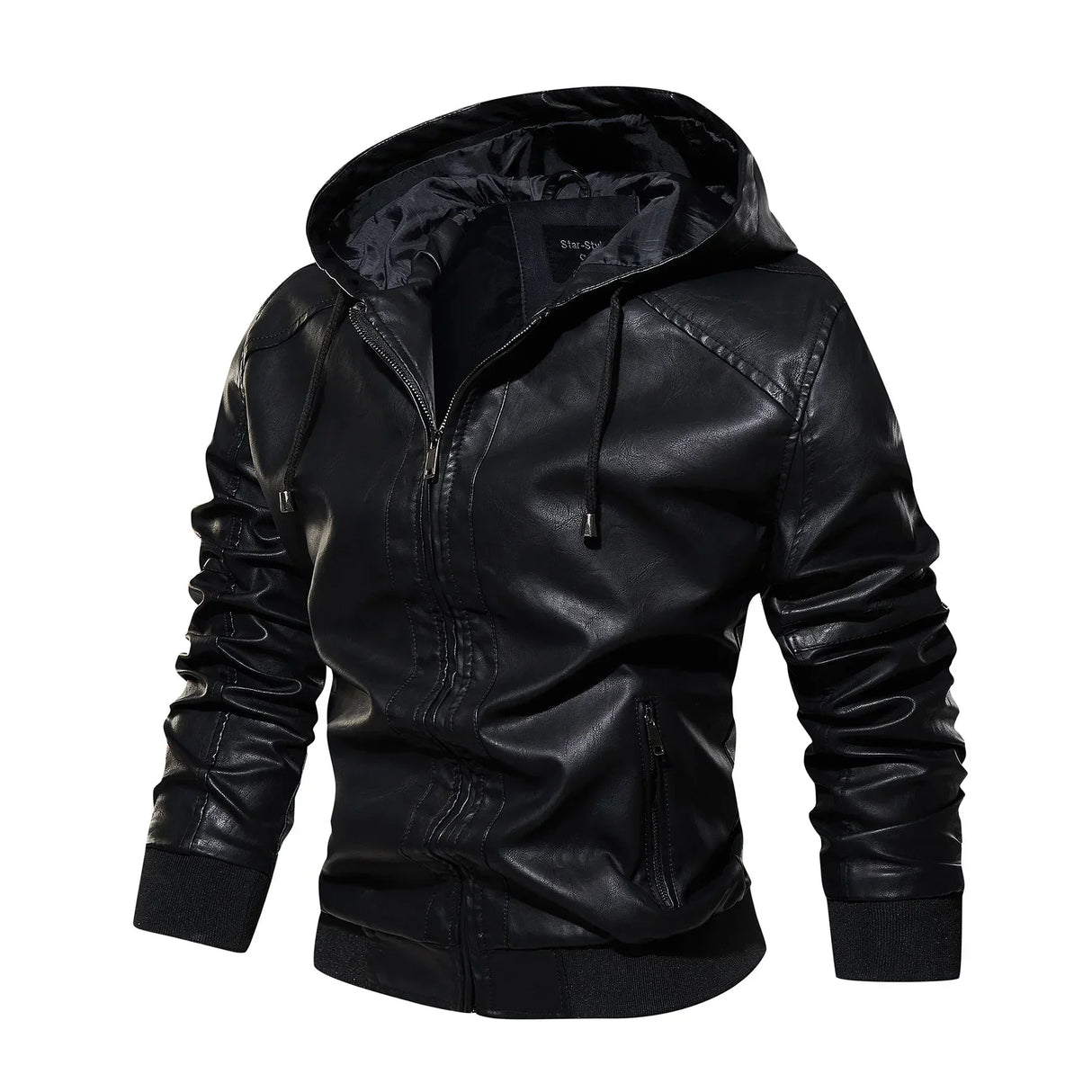 Autumn Men's Hooded Leather Motorcycle Jacket Fashion Slim