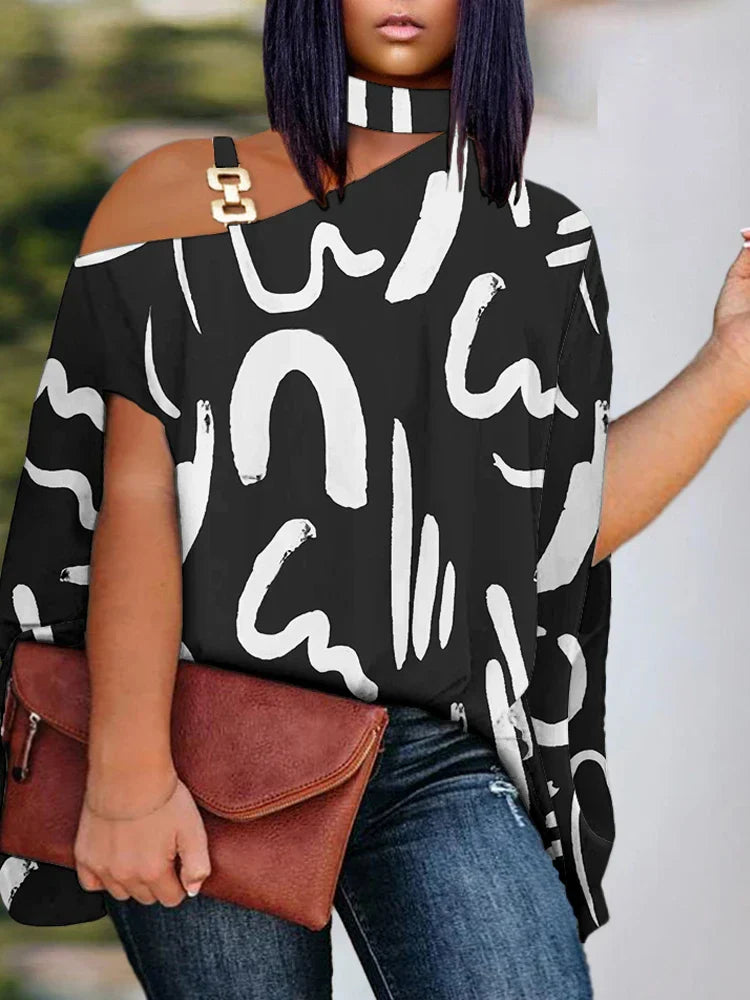Plus Size Elegant Top Womens Plus Graffiti Print