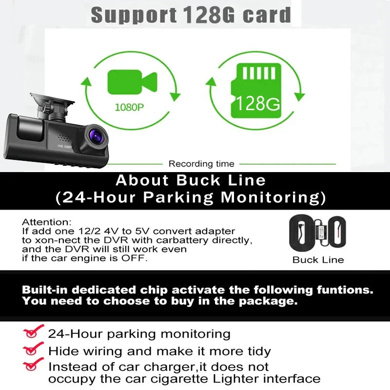 3 Channel Dash Cam Video Recorder Three Lens