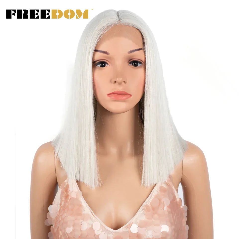 FREEDOM Synthetic Lace Wig Short Bob Straight Middle
