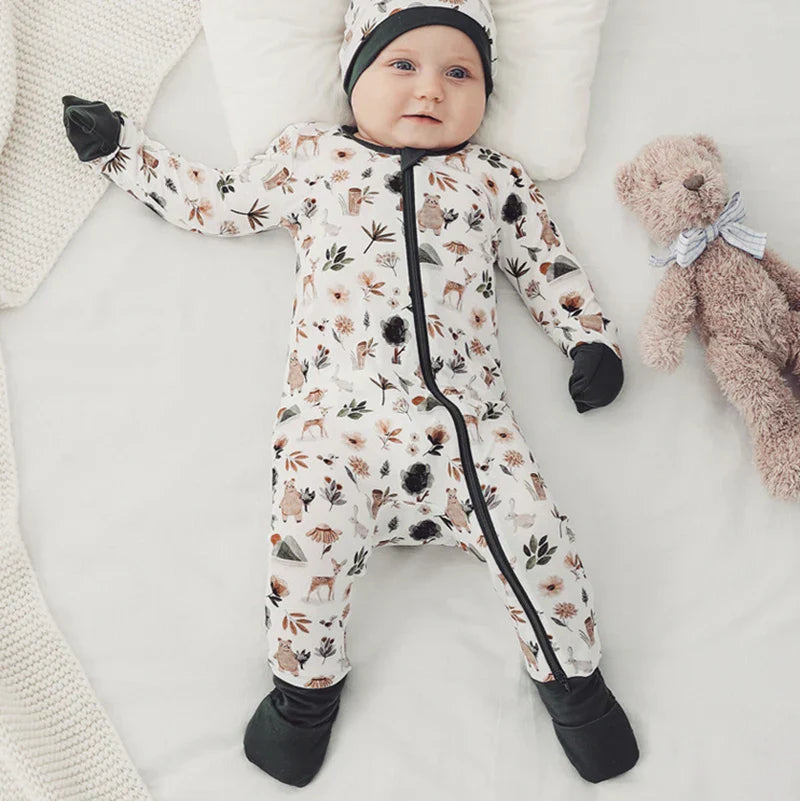 Bamboo Fiber Baby Zippered Romper Printed Baby Boy