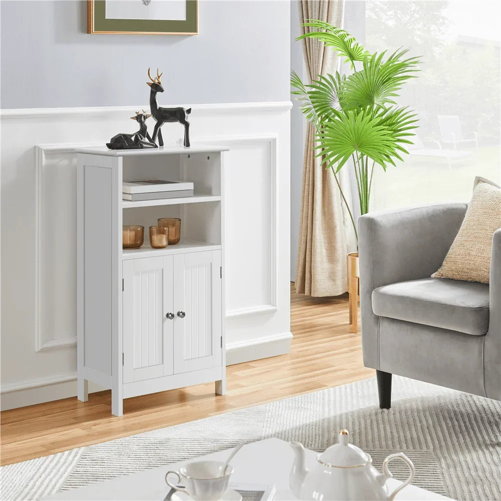 5-Tier Wooden Bathroom Floor Cabinet, White Storage Shelf