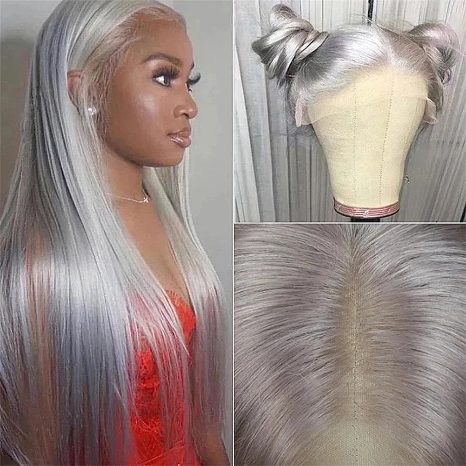 30 32Inch 13x4/13x6 Grey Straight Lace Frontal Human